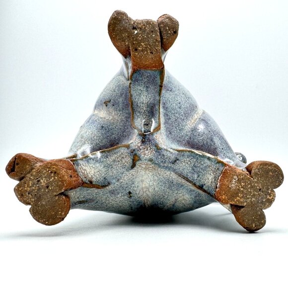 Art Pottery Blue Drip Glaze Coffee Mug Thumb Rest Unique Animal-Like Footed Base - Picture 5 of 8